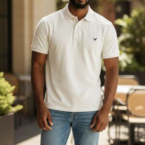 American Eagle Mens Polo Shirt White Short Sleeve Logo Sz XL